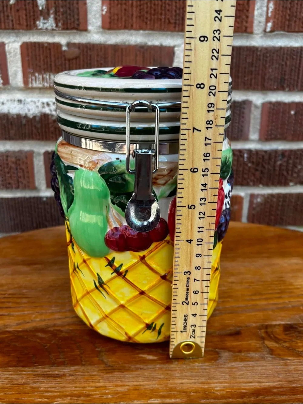 Vintage Fruit Hand painted Ceramic Canister Jar Country Cottage Decor 8 in tall
